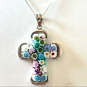 925 Milliefiore Italy Murano Cross Necklace